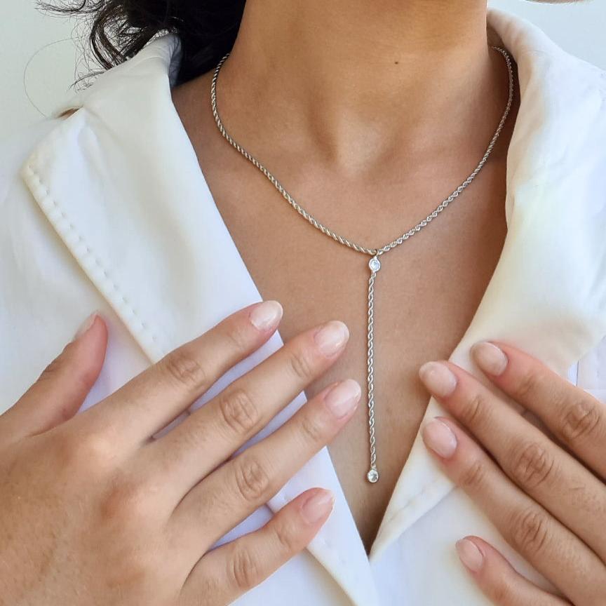 Colar Gravatinha Cordão Baiano - Banho de Ródio Branco