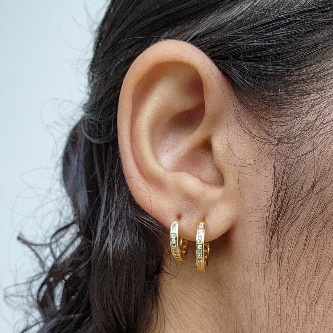 Kit Brinco Trio de Argolas Cravejadas - Banho de Ouro 18k