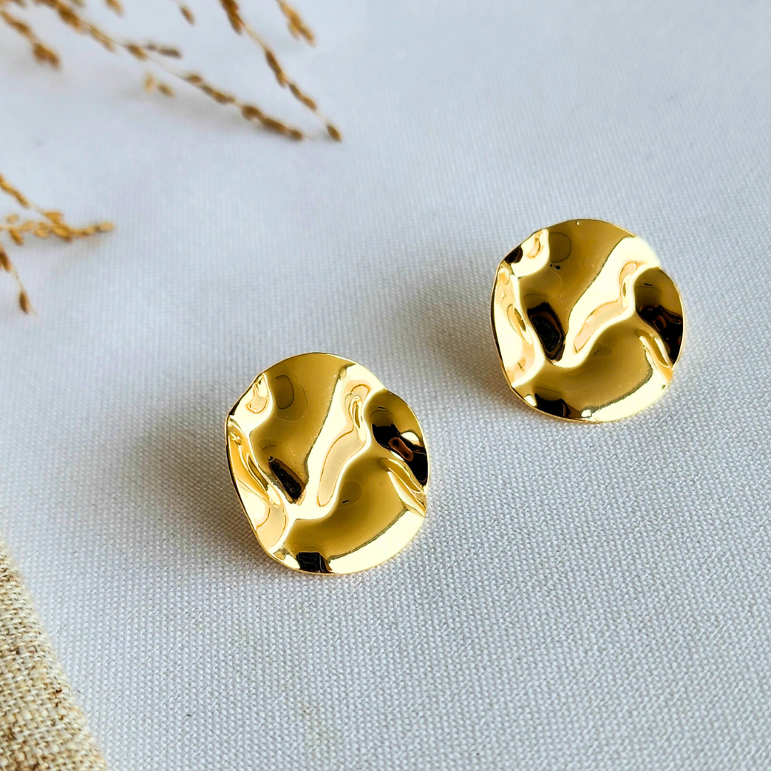 Brinco Redondo Trabalhado Orgânico - Banho de Ouro 18k