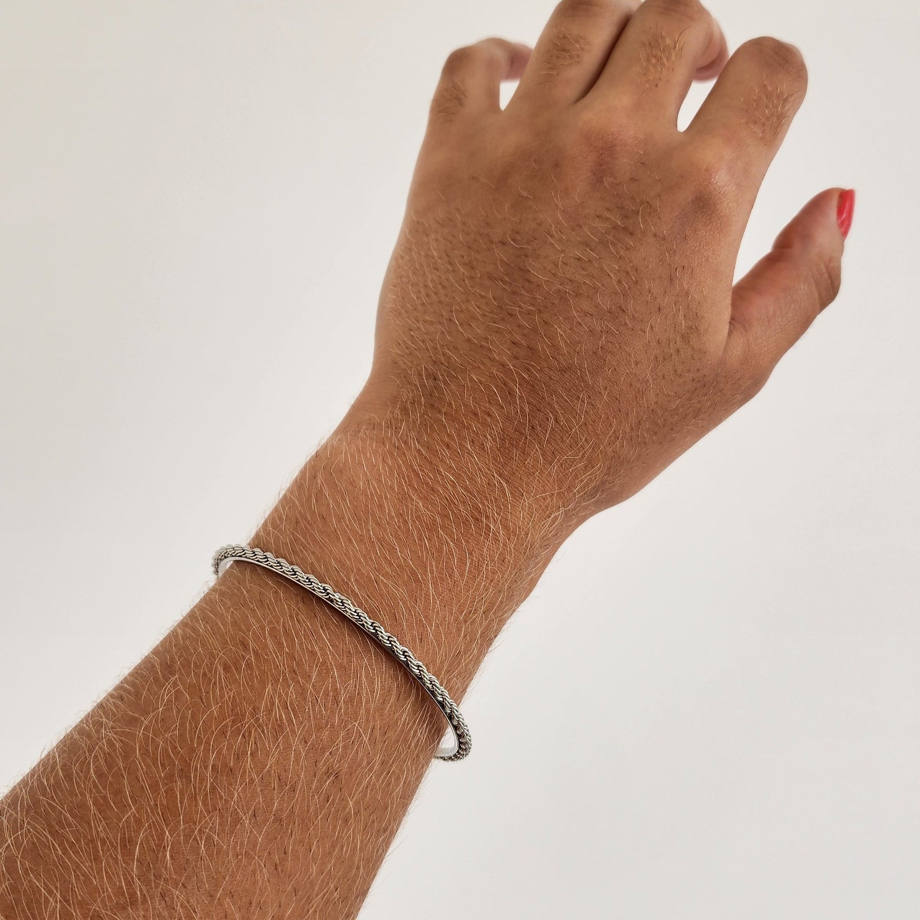 Bracelete Cordão Baiano - Banho de Ródio Branco