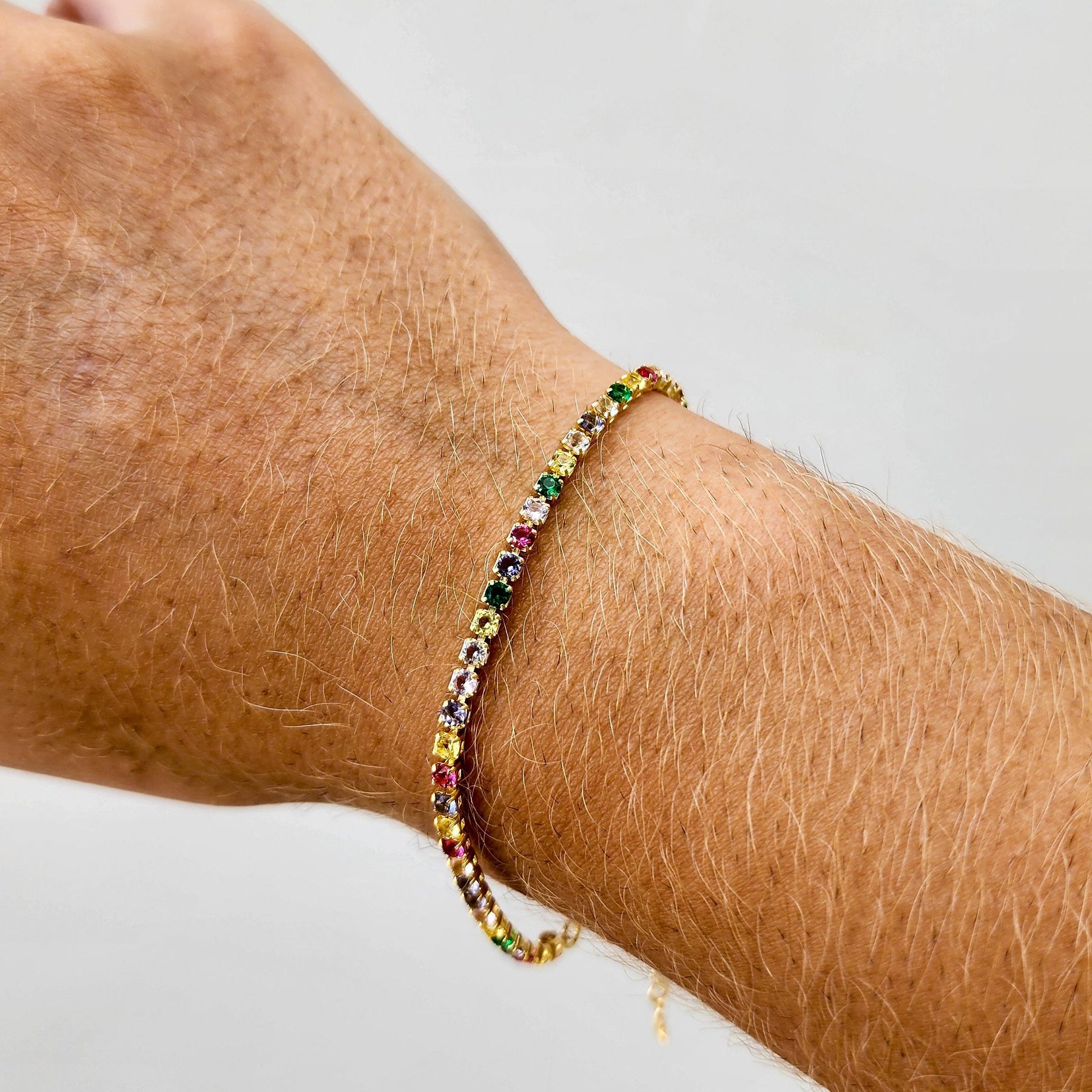 Pulseira Riviera Cravejada Colorida - Banho de Ouro 18k