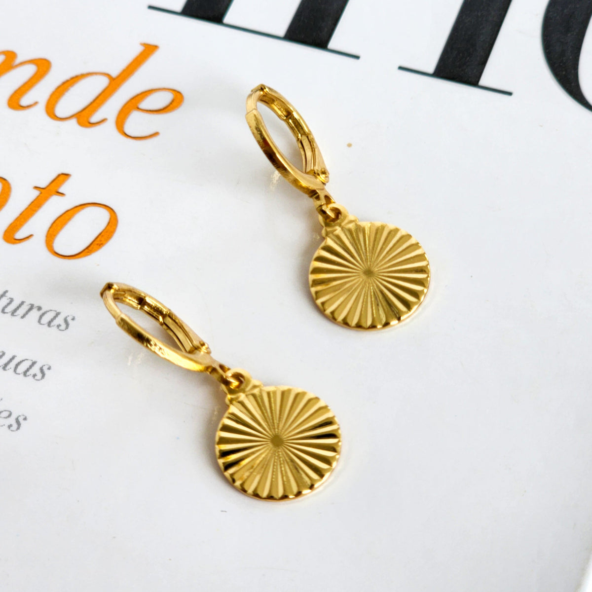 Brinco Argola Medalha Riscada - Banho de Ouro 18k