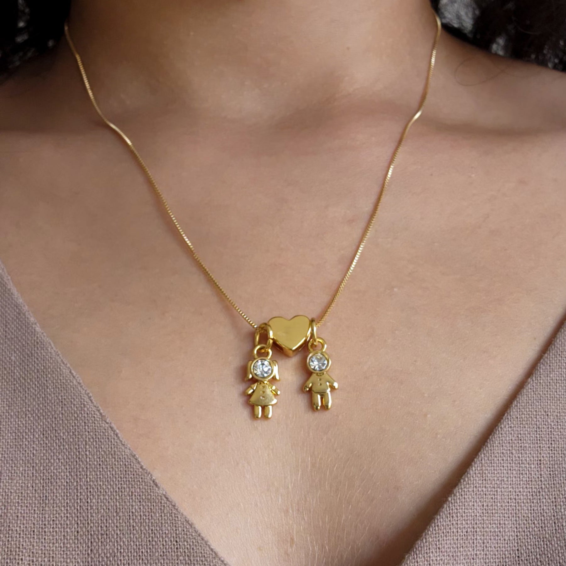 Colar Filhos Personalizado Menino Menina - Banho de Ouro 18k