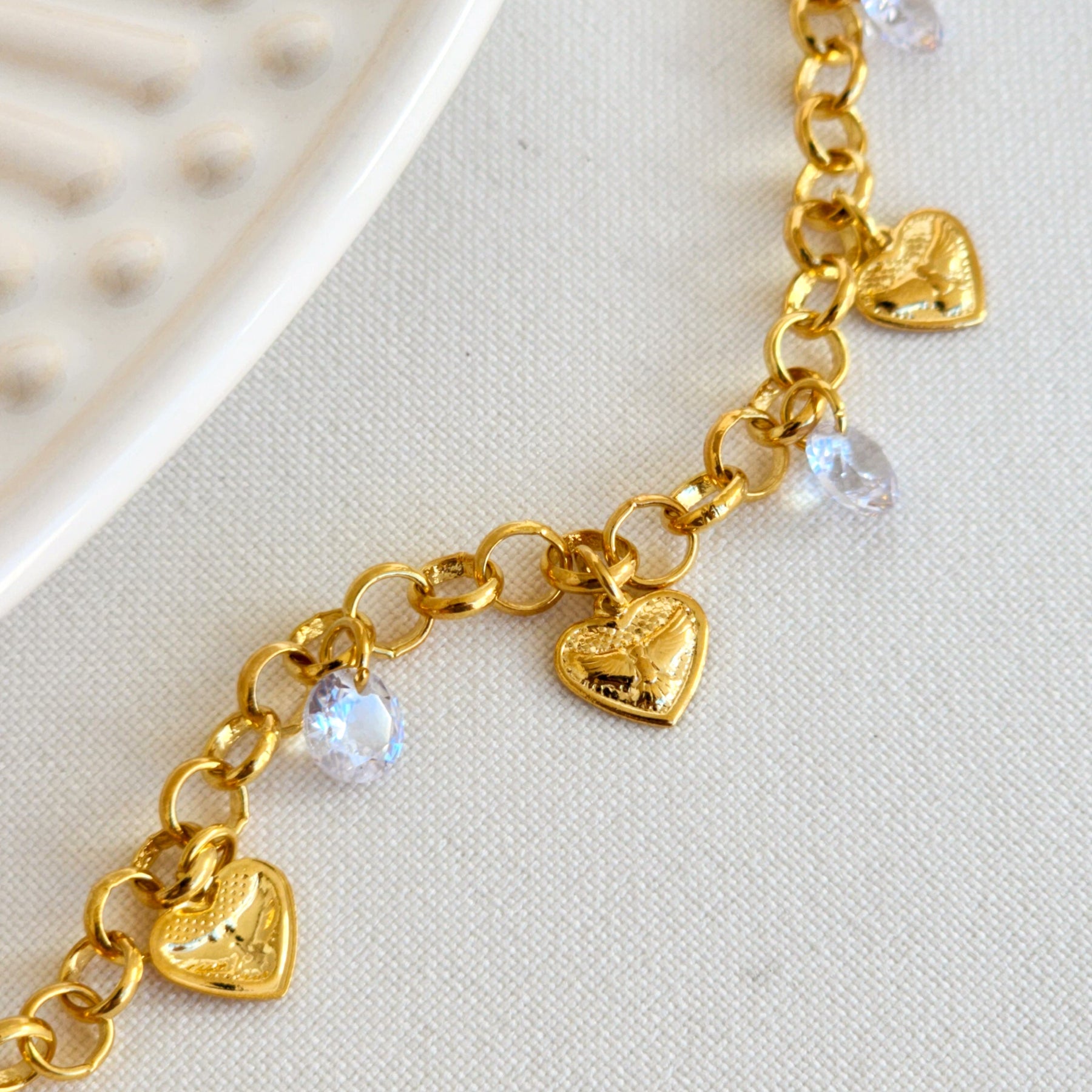 Pulseira Elo Português Espírito Santo Pomba da Paz – Banho de Ouro 18k