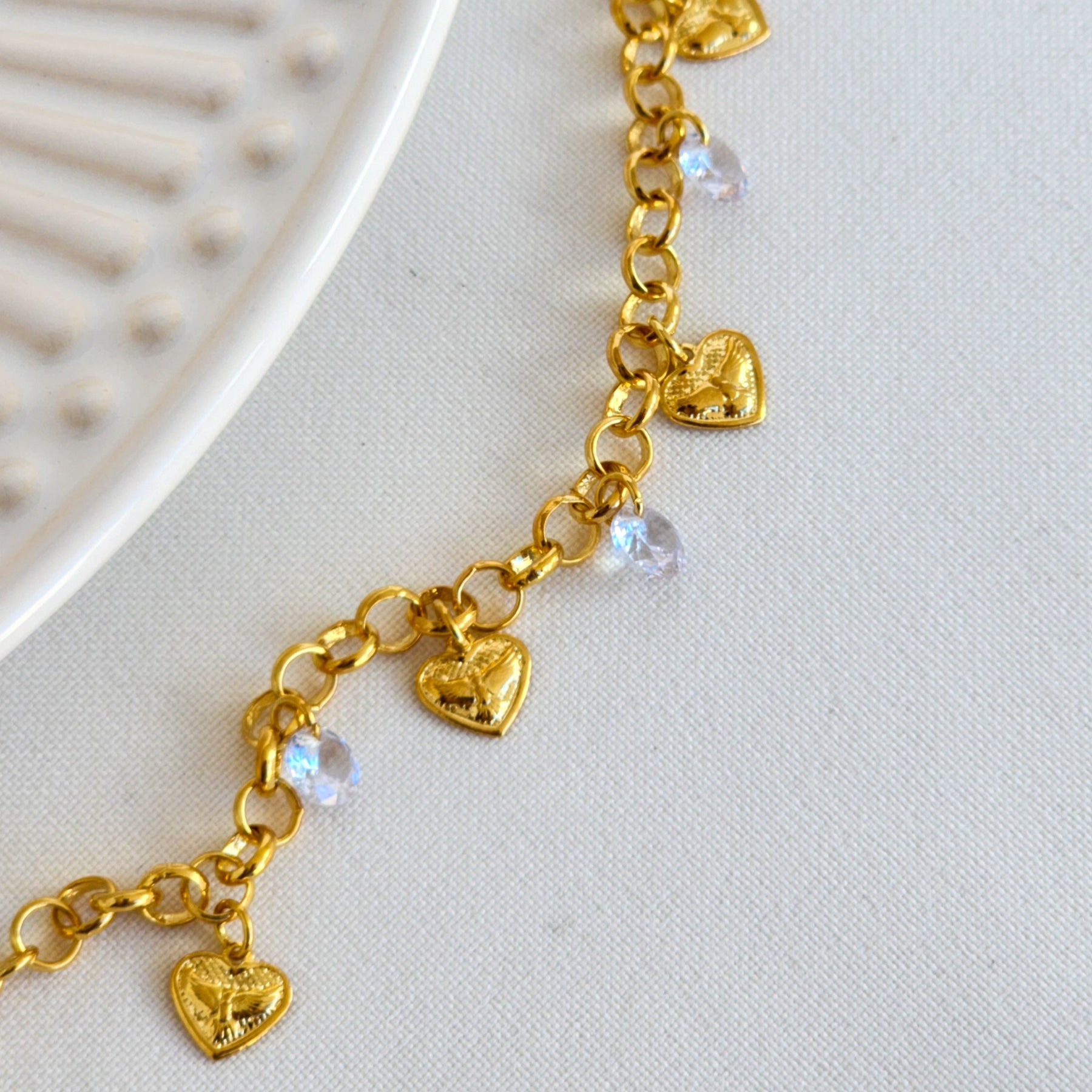 Pulseira Elo Português Espírito Santo Pomba da Paz – Banho de Ouro 18k