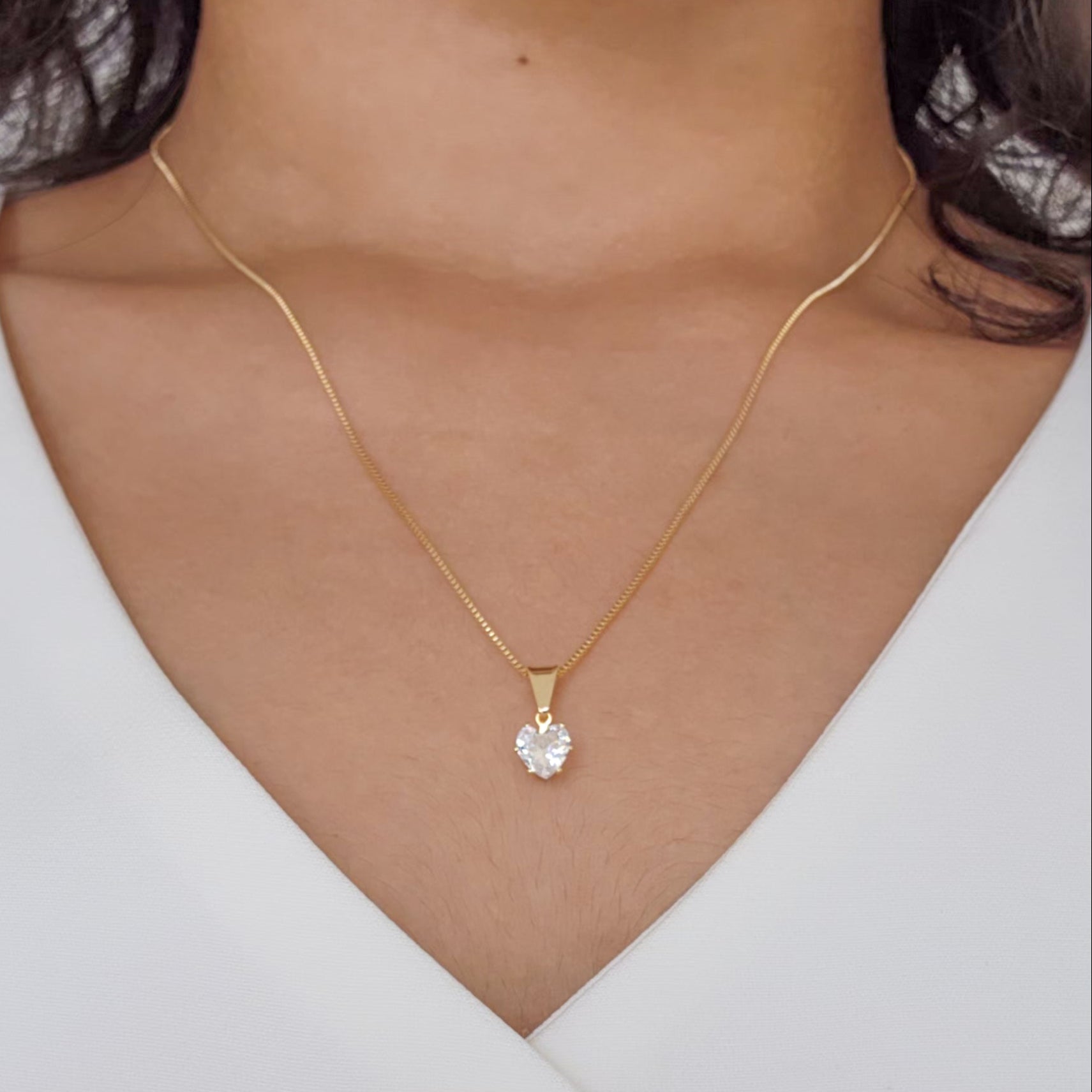 Kit Colar + Brinco + Pulseira Coração Ponto de Luz Zircônia Cristal - Banho de Ouro 18k