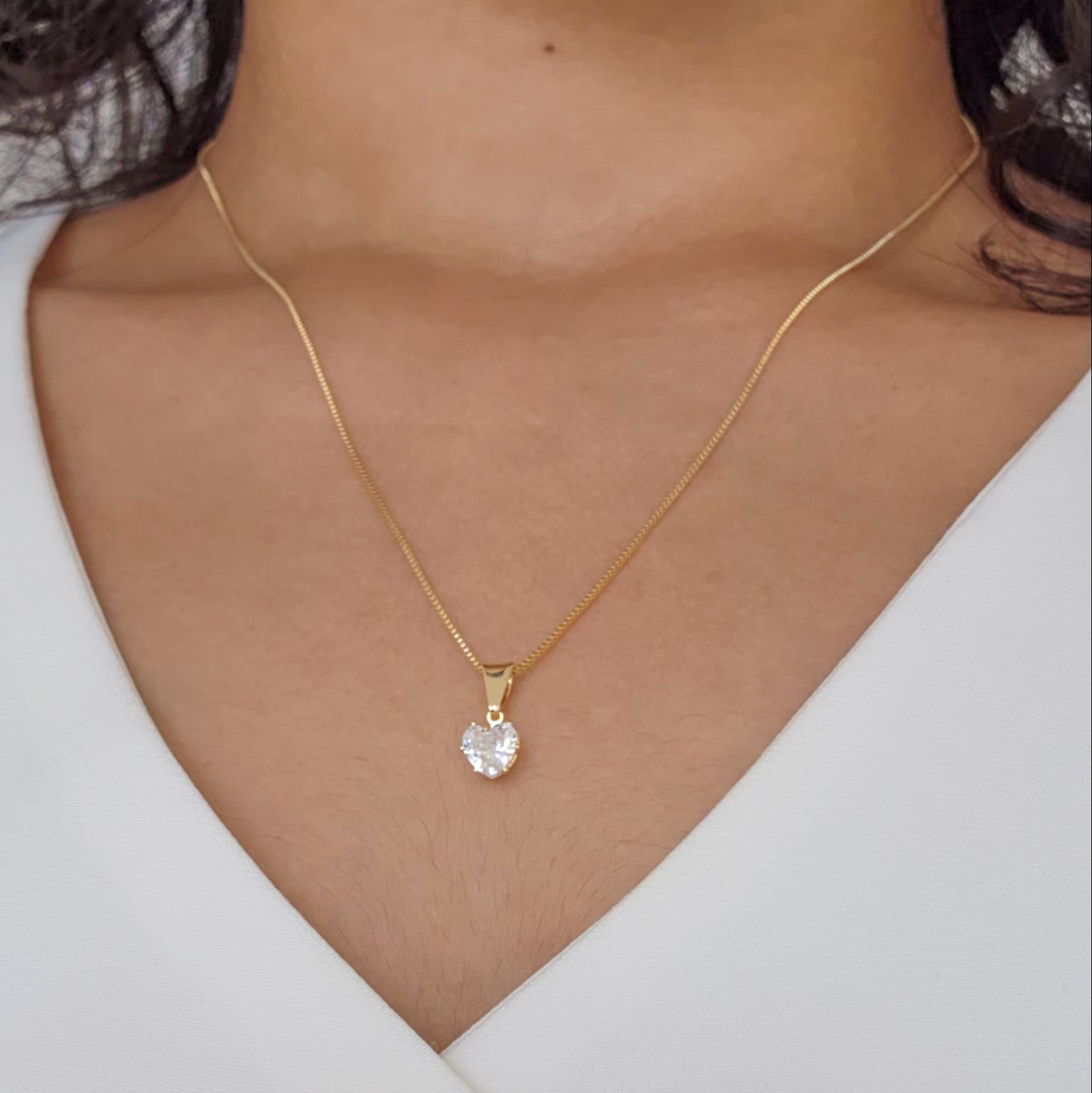 Colar Ponto de Luz Coração Zircônia - Banho de Ouro 18K