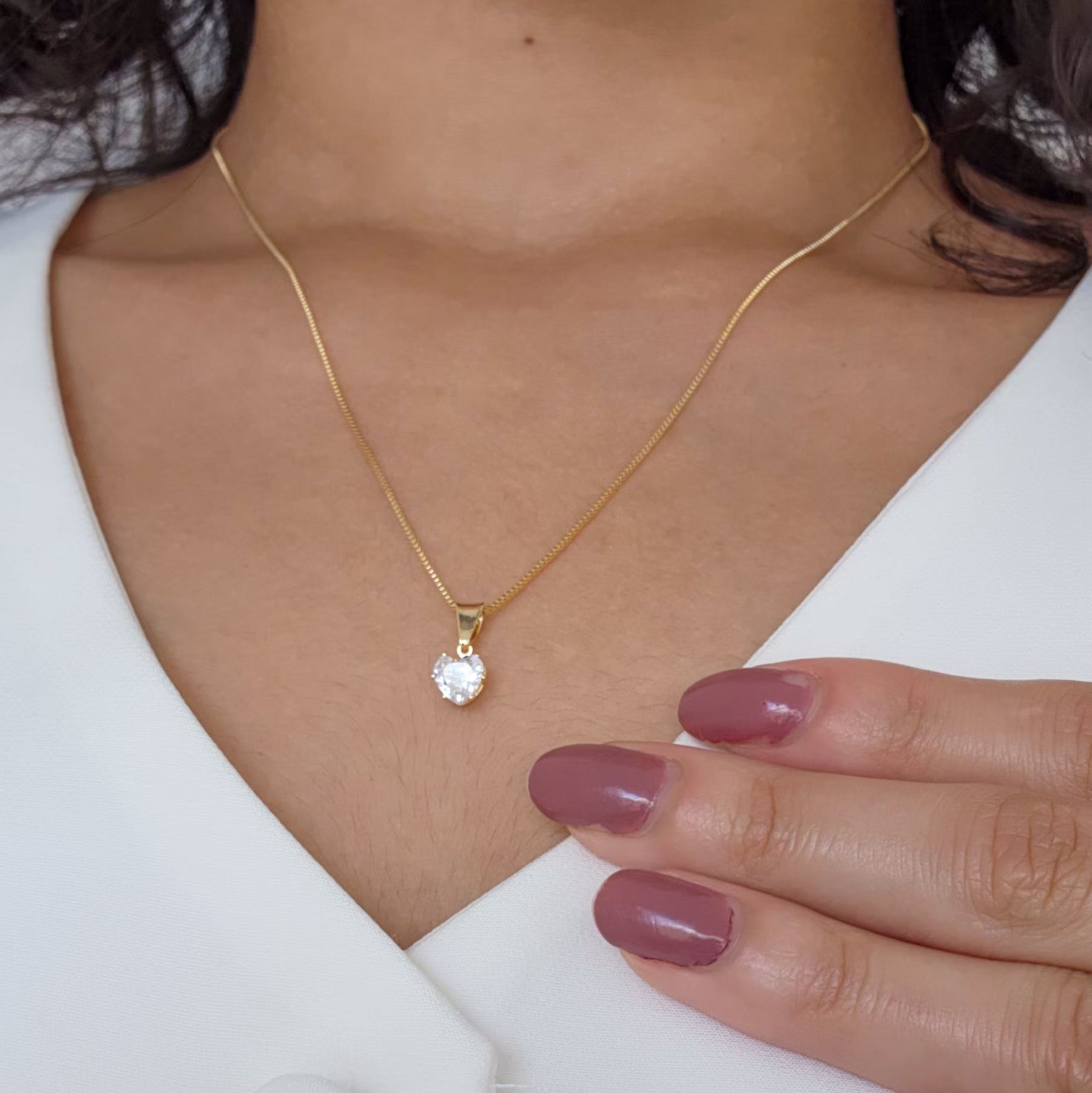 Colar Ponto de Luz Coração Zircônia - Banho de Ouro 18K