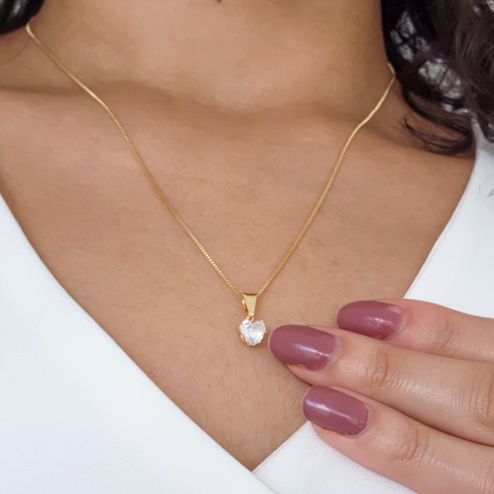 Colar Ponto de Luz Coração Zircônia - Banho de Ouro 18K