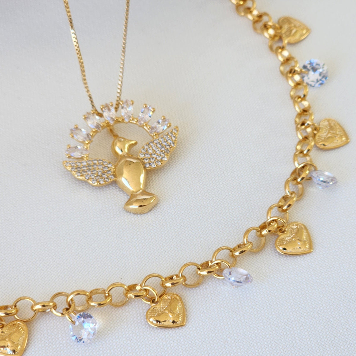 Kit Colar Espírito Santo + Pulseira Espírito Santo - Banho de Ouro 18k