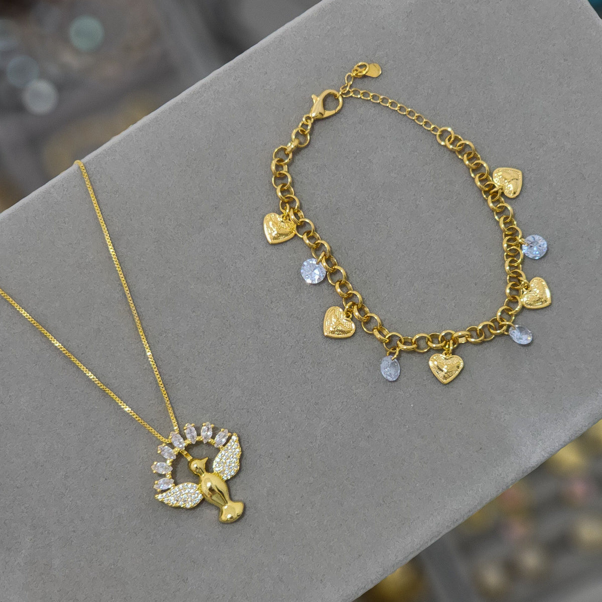 Kit Colar Espírito Santo + Pulseira Espírito Santo - Banho de Ouro 18k