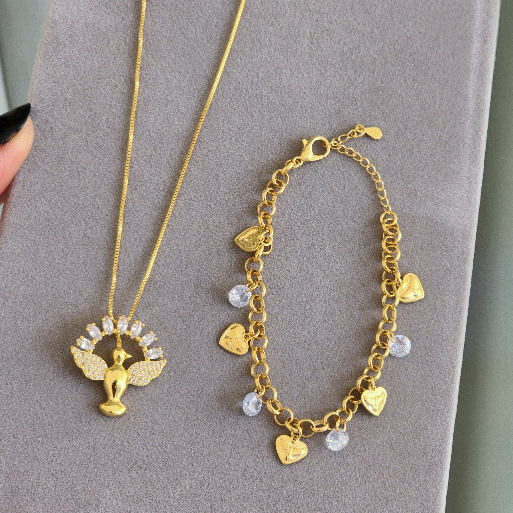 Kit Colar Espírito Santo + Pulseira Espírito Santo - Banho de Ouro 18k