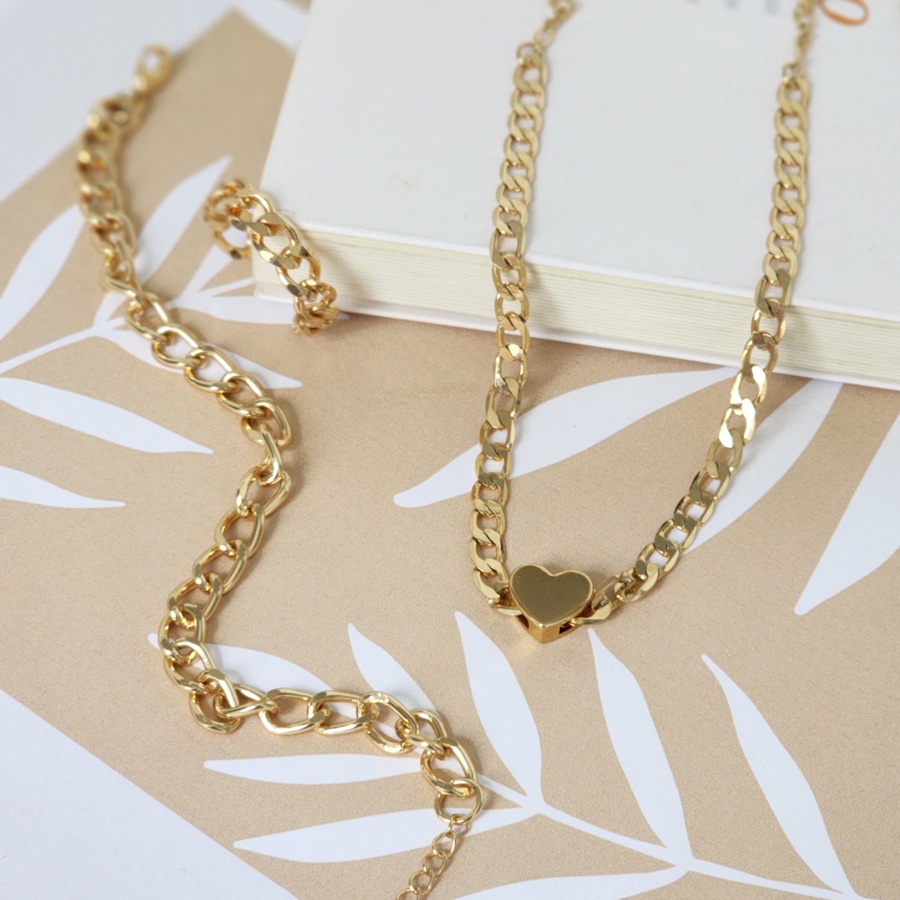 Kit Colar + Pulseira + Anel Regulável Elos Groumet Coração - Banho de Ouro 18k