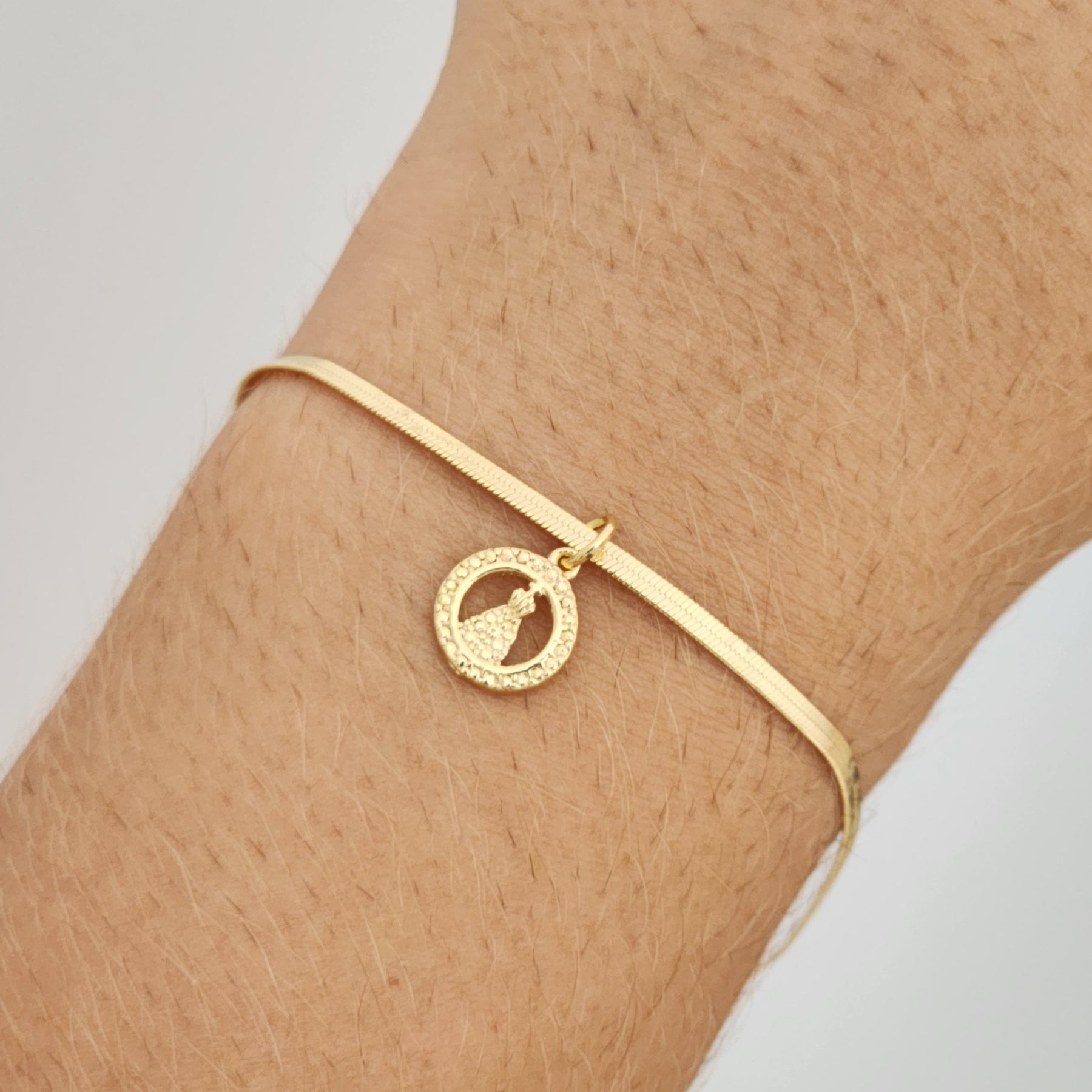 Pulseira Nossa Senhora Texturizada - Banho de Ouro 18k
