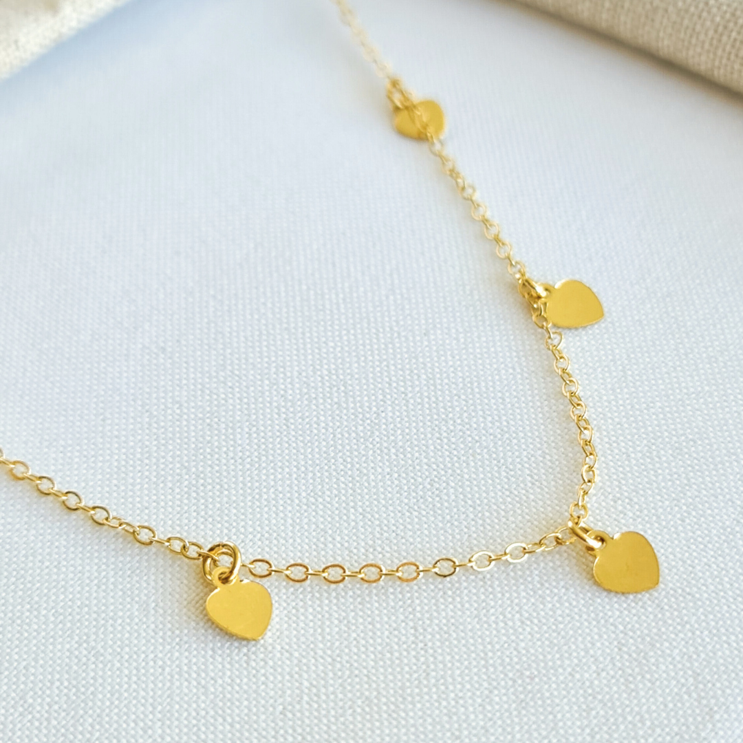 Tornozeleira Corações Lisos - Banho de Ouro 18k