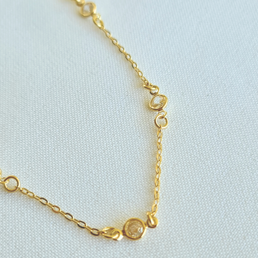 Tornozeleira Zircônias Cristais - Banho de Ouro 18k