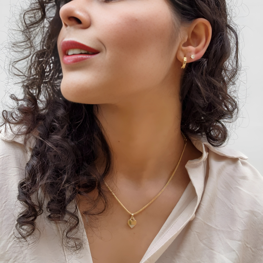 Colar Malha com Pingente Coração - Banho de Ouro 18k