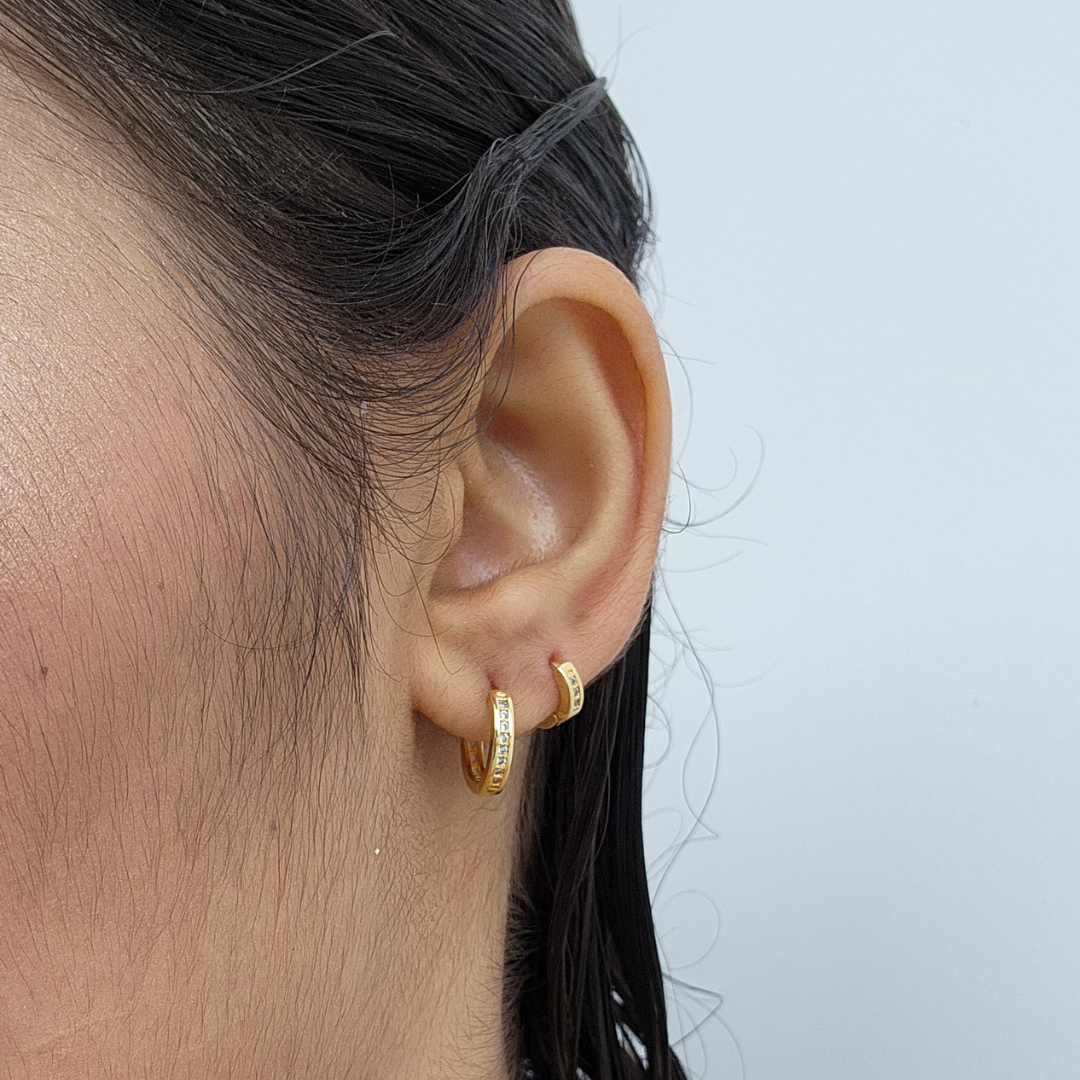 Kit Brinco Trio de Argolas Cravejadas - Banho de Ouro 18k