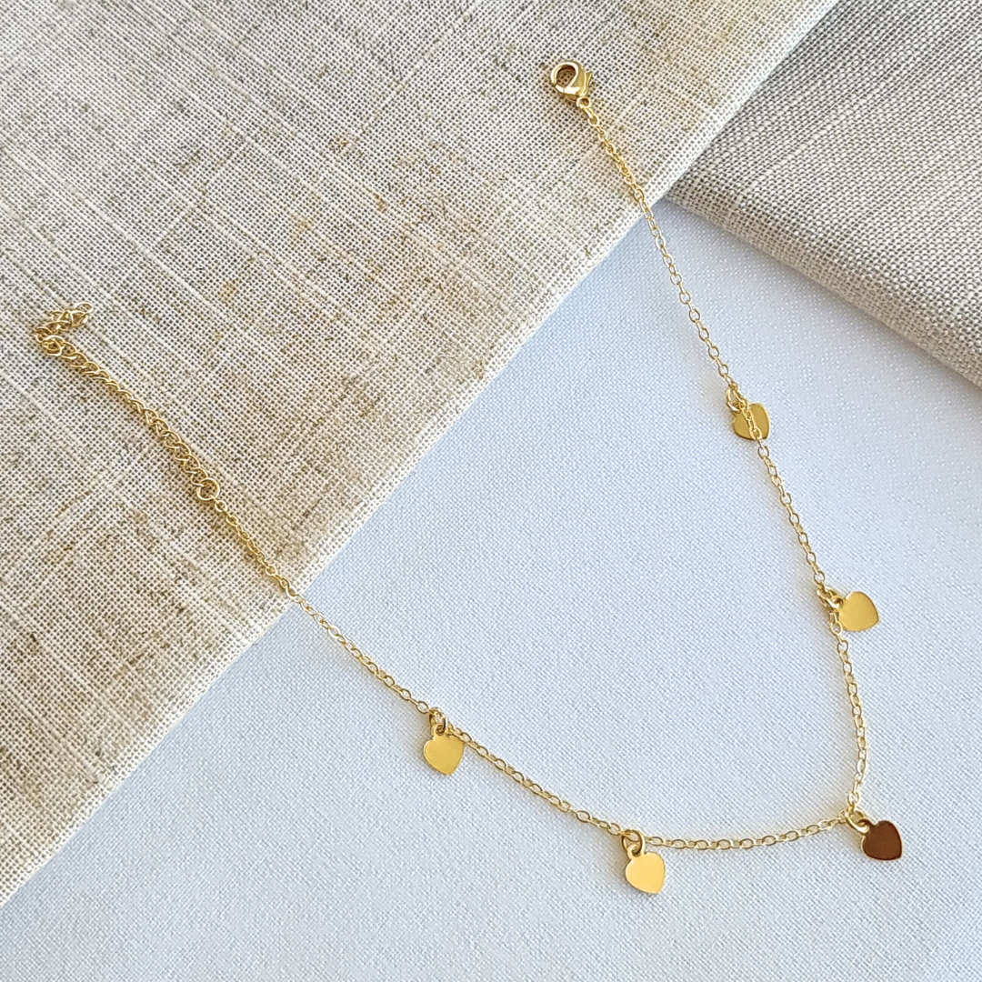 Tornozeleira Corações Lisos - Banho de Ouro 18k
