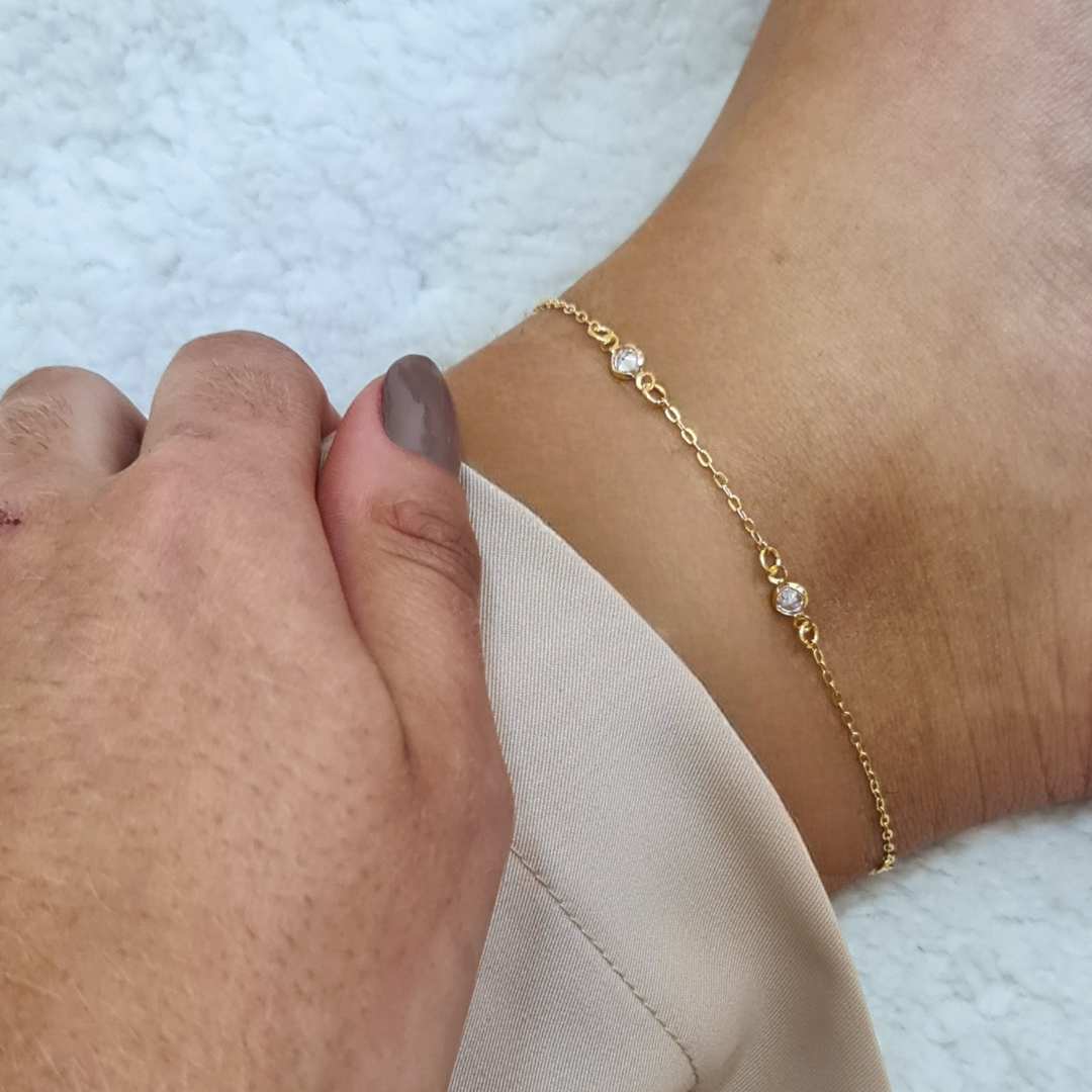 Tornozeleira Zircônias Cristais - Banho de Ouro 18k