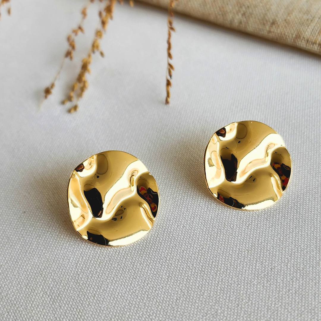 Brinco Redondo Trabalhado Orgânico - Banho de Ouro 18k