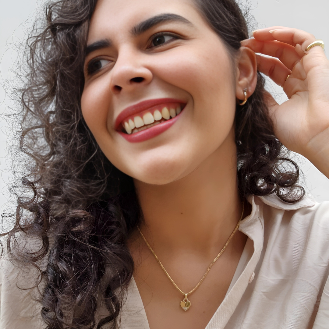 Colar Malha com Pingente Coração - Banho de Ouro 18k