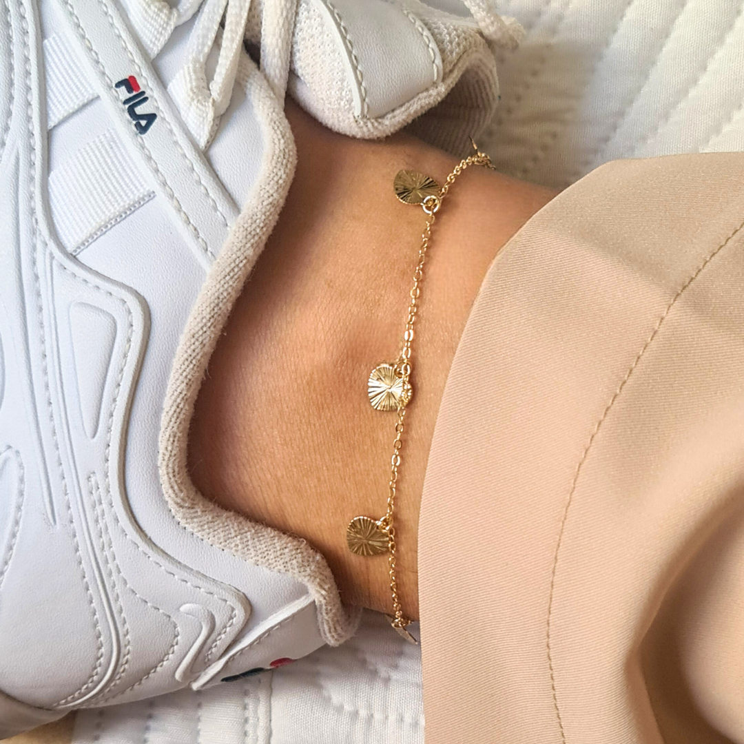 Tornozeleira Corações Frizados - Banho de Ouro 18k