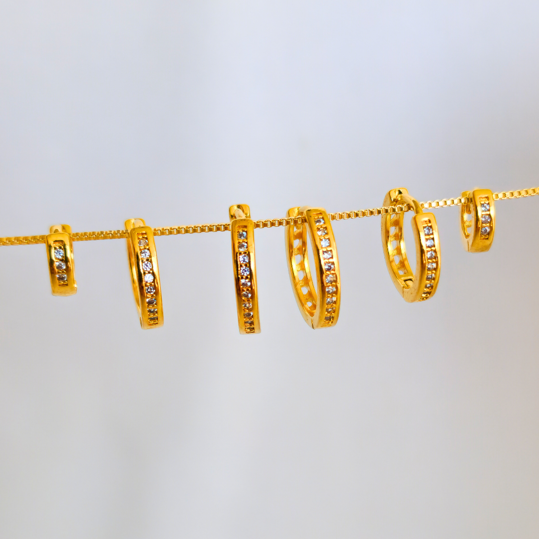 Kit Brinco Trio de Argolas Cravejadas - Banho de Ouro 18k