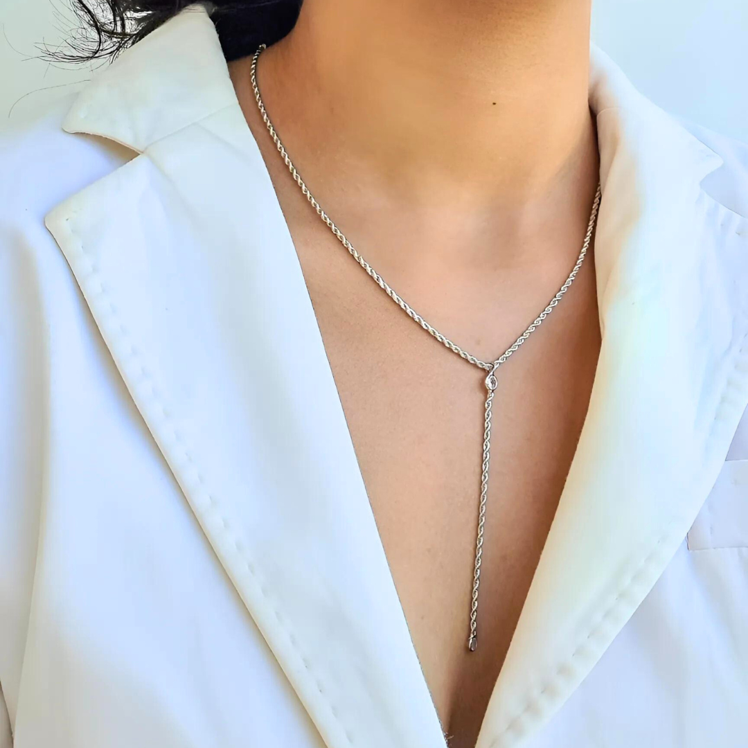 Colar Gravatinha Cordão Baiano - Banho de Ródio Branco