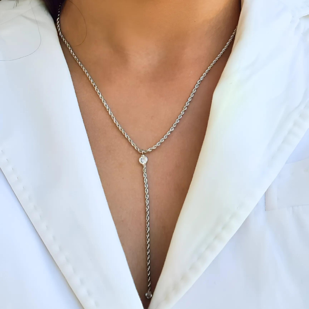 Colar Gravatinha Cordão Baiano - Banho de Ródio Branco