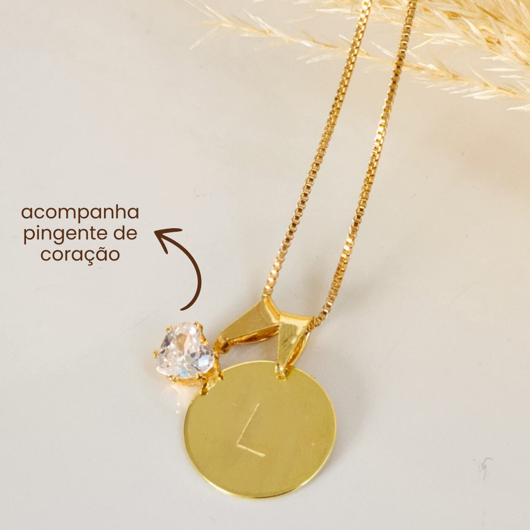 Colar Medalha Inicial Letra Personalizado por Punção - Banho de Ouro 18k