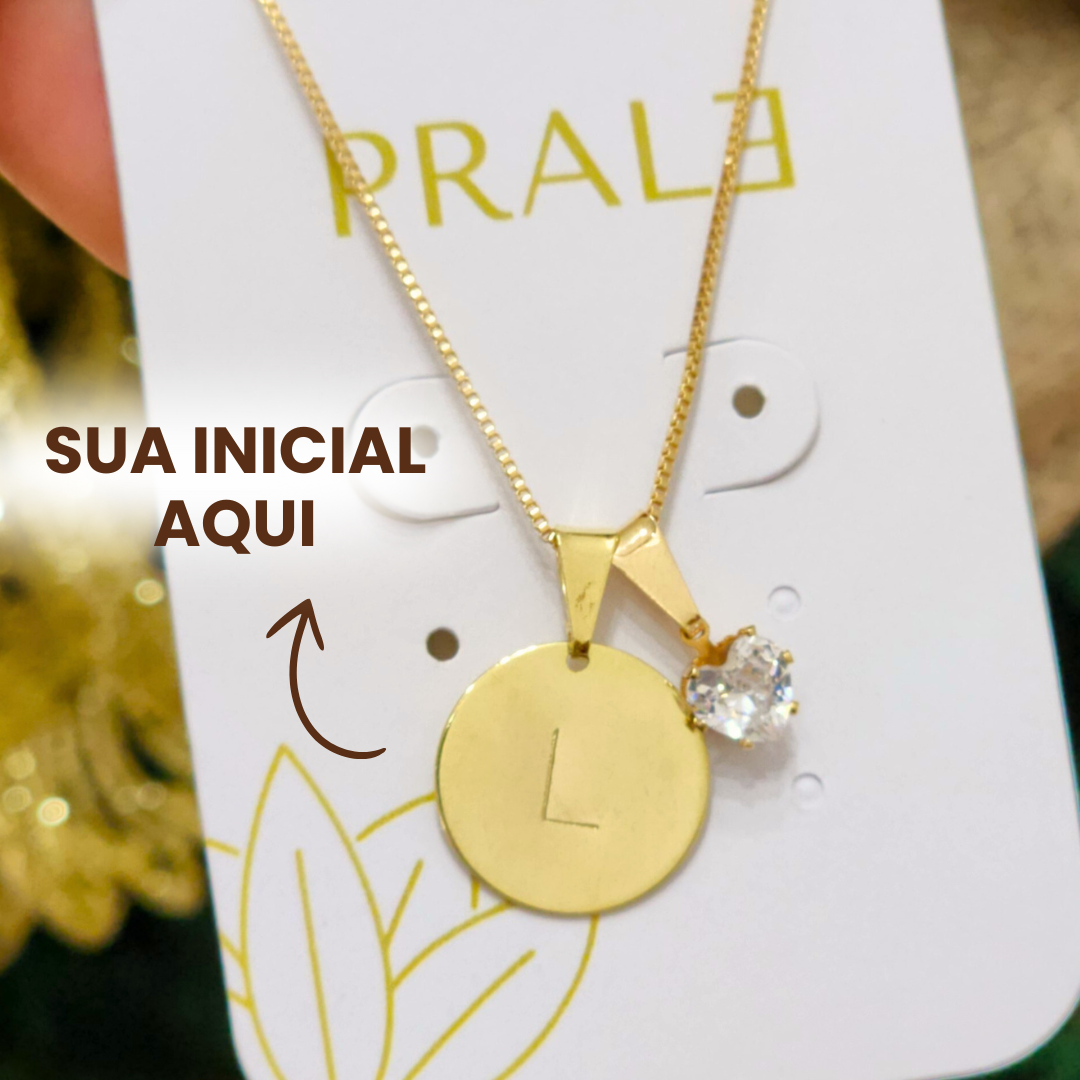 Colar Medalha Inicial Letra Personalizado por Punção - Banho de Ouro 18k
