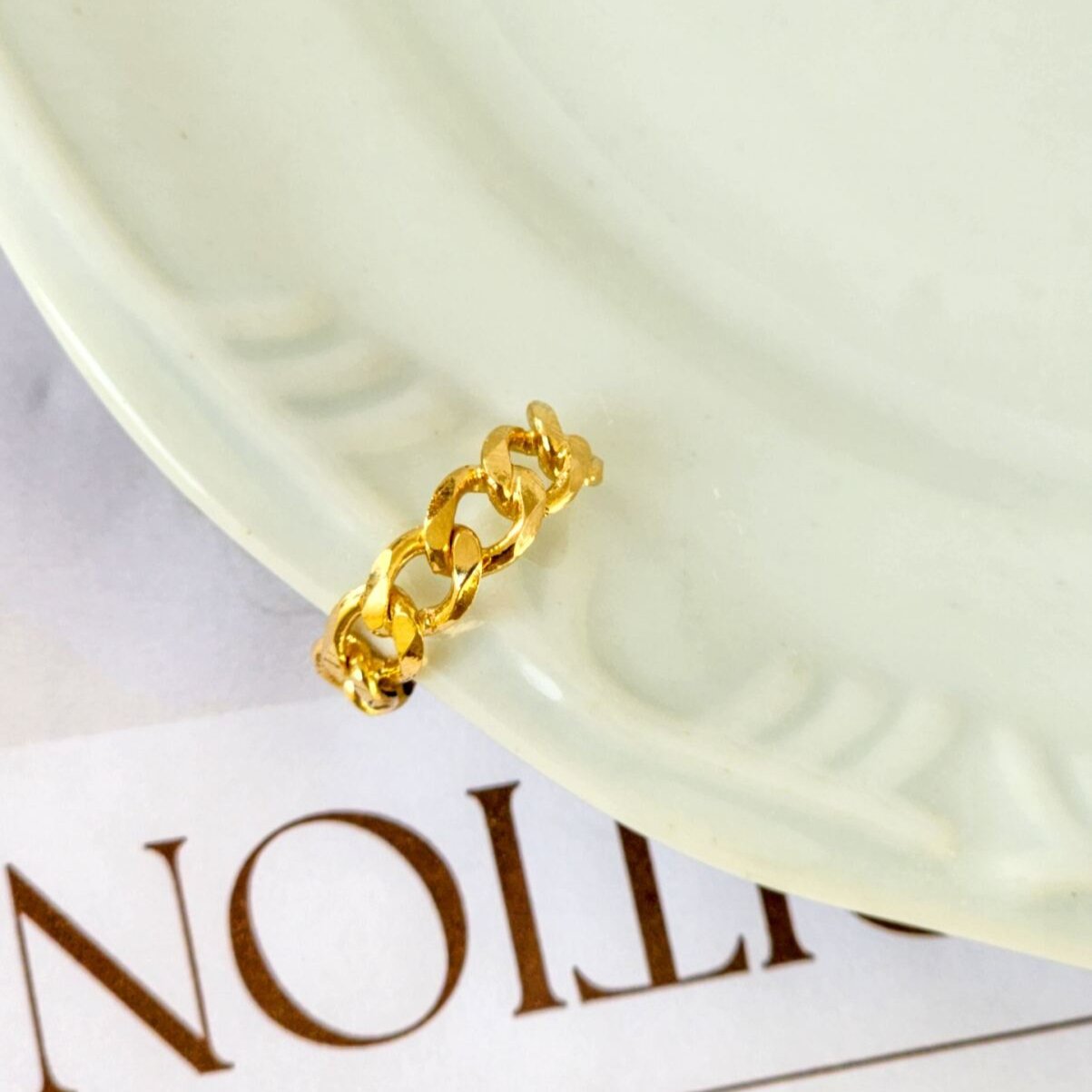 Anel Ajustável Corrente Elos - Banho de Ouro 18k
