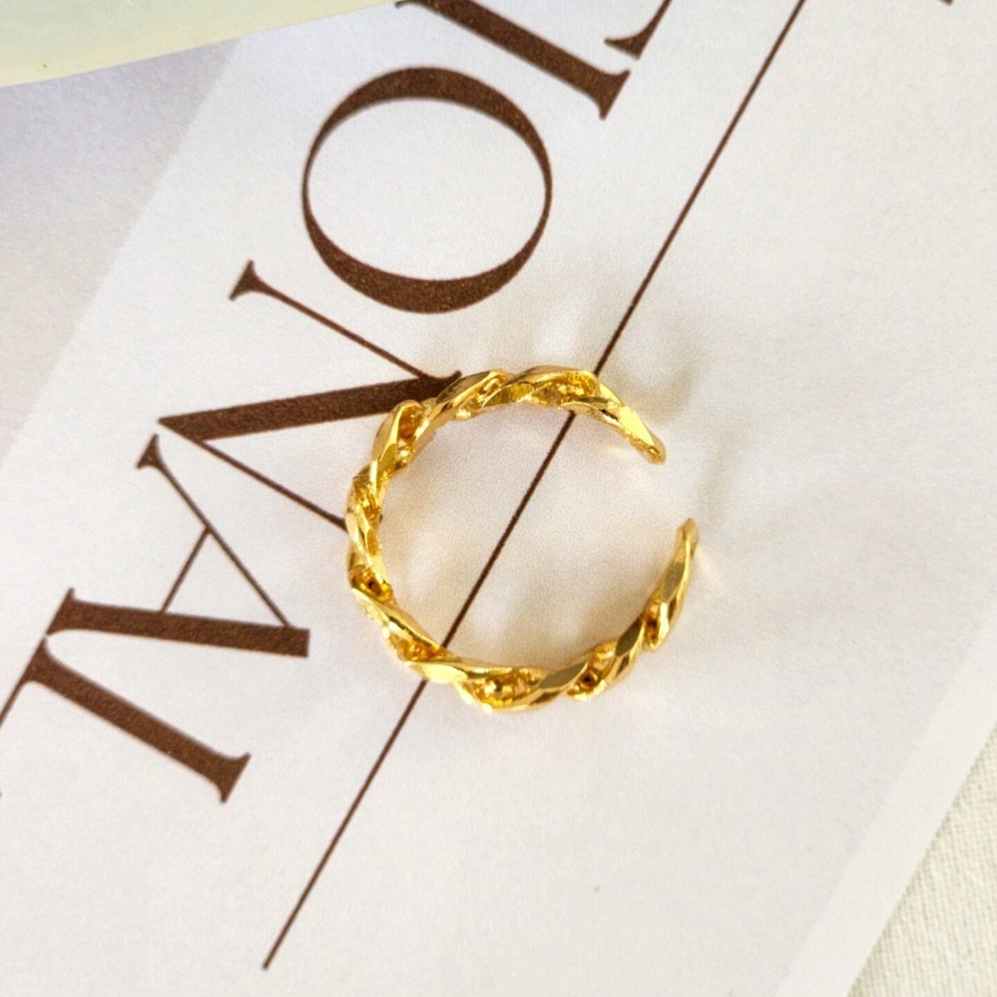 Anel Ajustável Corrente Elos - Banho de Ouro 18k