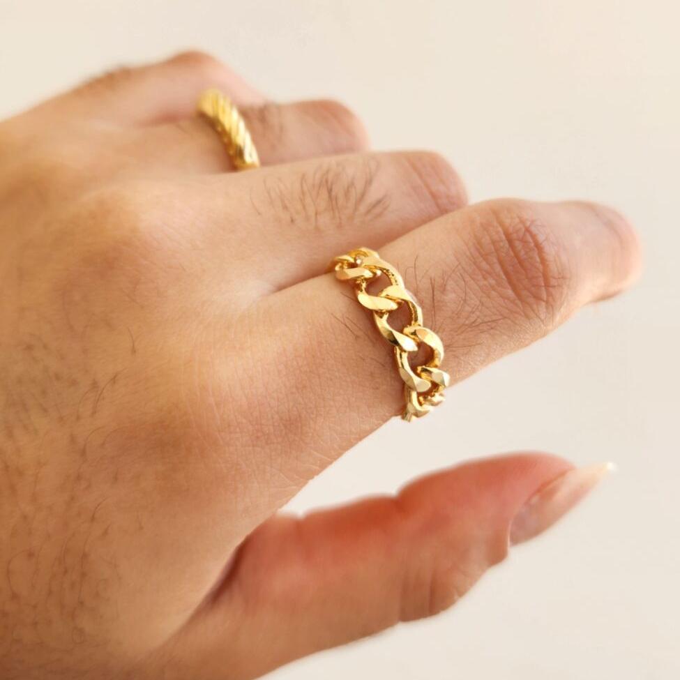 Anel Ajustável Corrente Elos - Banho de Ouro 18k