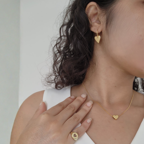 Kit Colar + Brinco Argola + Anel de Dedinho Regulável Coração  — Banho de Ouro 18k