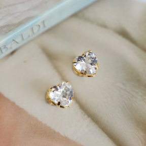 Brinco Coração Ponto de Luz Zircônia Cristal - Banho de Ouro 18k