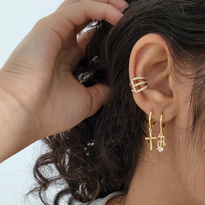 Piercing Fake Cravejado Fileiras - Banho de Ouro 18k