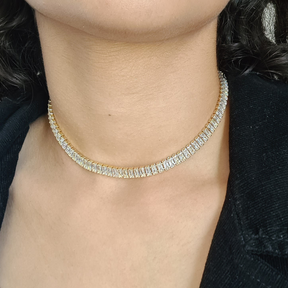 Choker Cravejada Zircônias Baguete - Banho de Ouro 18k