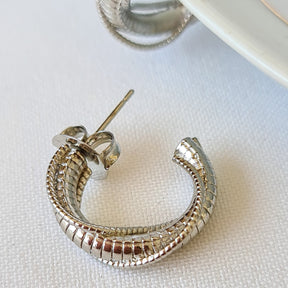 Brinco Argola Listrada com Fios - Banho de Ródio Branco