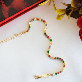 Pulseira Riviera Cravejada Colorida - Banho de Ouro 18k