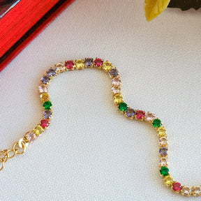 Pulseira Riviera Cravejada Colorida - Banho de Ouro 18k