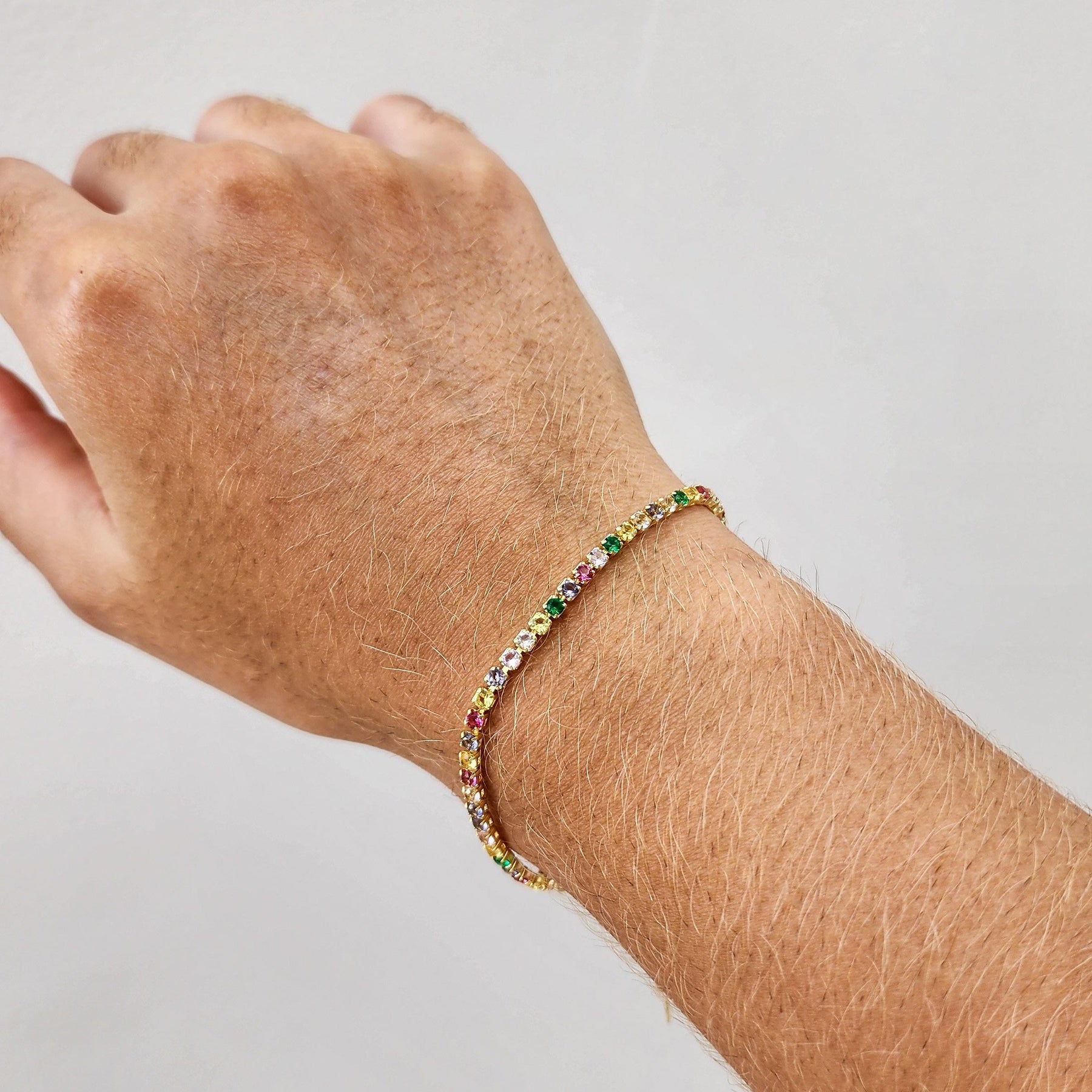 Pulseira Riviera Cravejada Colorida - Banho de Ouro 18k