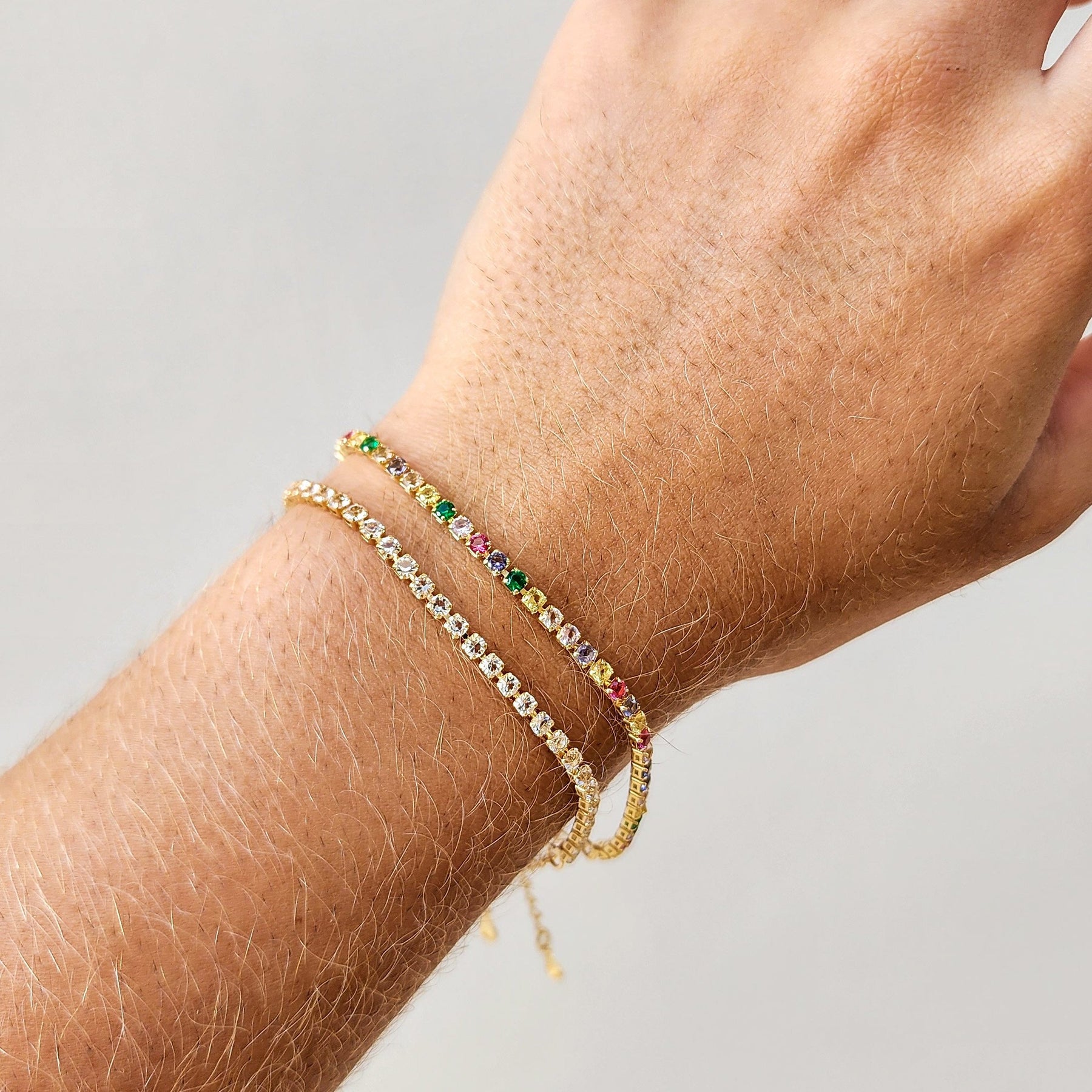 Pulseira Riviera Cravejada Colorida - Banho de Ouro 18k