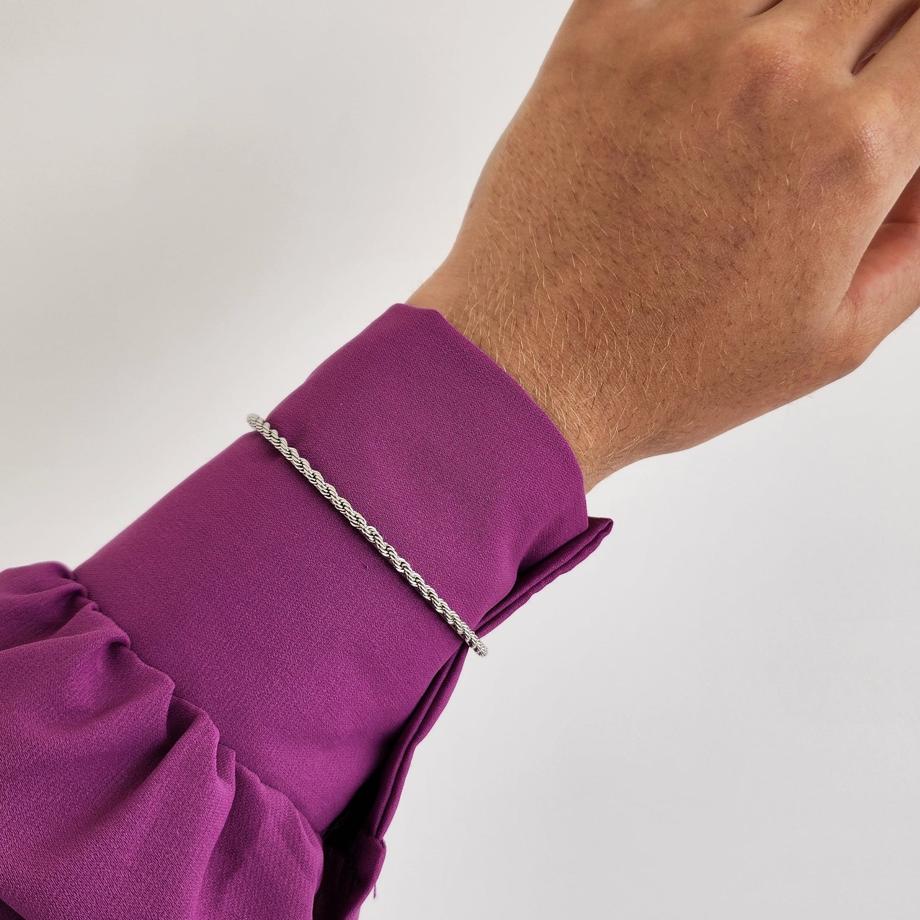 Bracelete Cordão Baiano - Banho de Ródio Branco