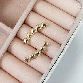 Brinco Ear Cuff Corações - Banho de Ouro 18k