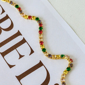 Pulseira Riviera Cravejada Colorida - Banho de Ouro 18k