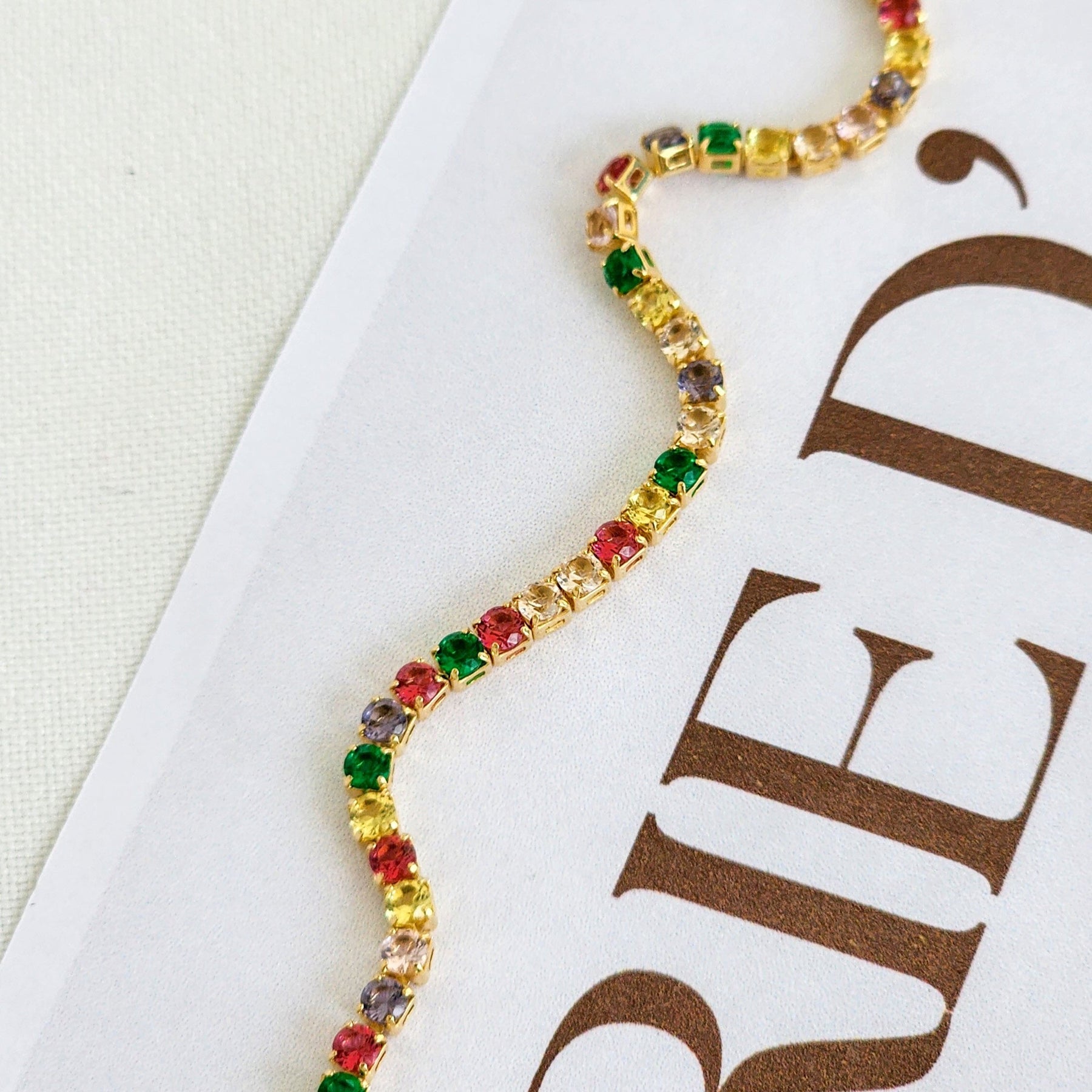 Pulseira Riviera Cravejada Colorida - Banho de Ouro 18k