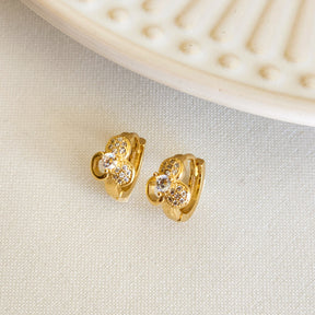 Brinco Argola Click Flor Cravejada Zircônias - Banho de Ouro 18k