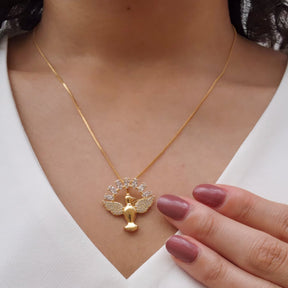 Colar Espírito Santo Pomba da Paz Cravejado - Banho de Ouro 18k